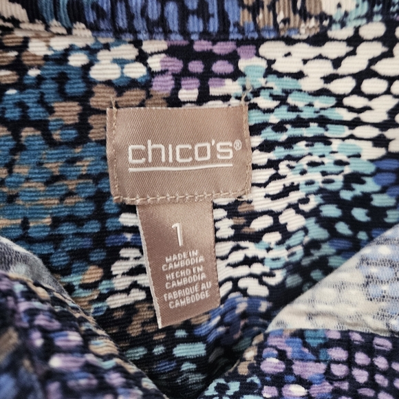 NWOT Chicos blue tan purple white corduroy blouse top Womens Medium - Picture 3 of 7